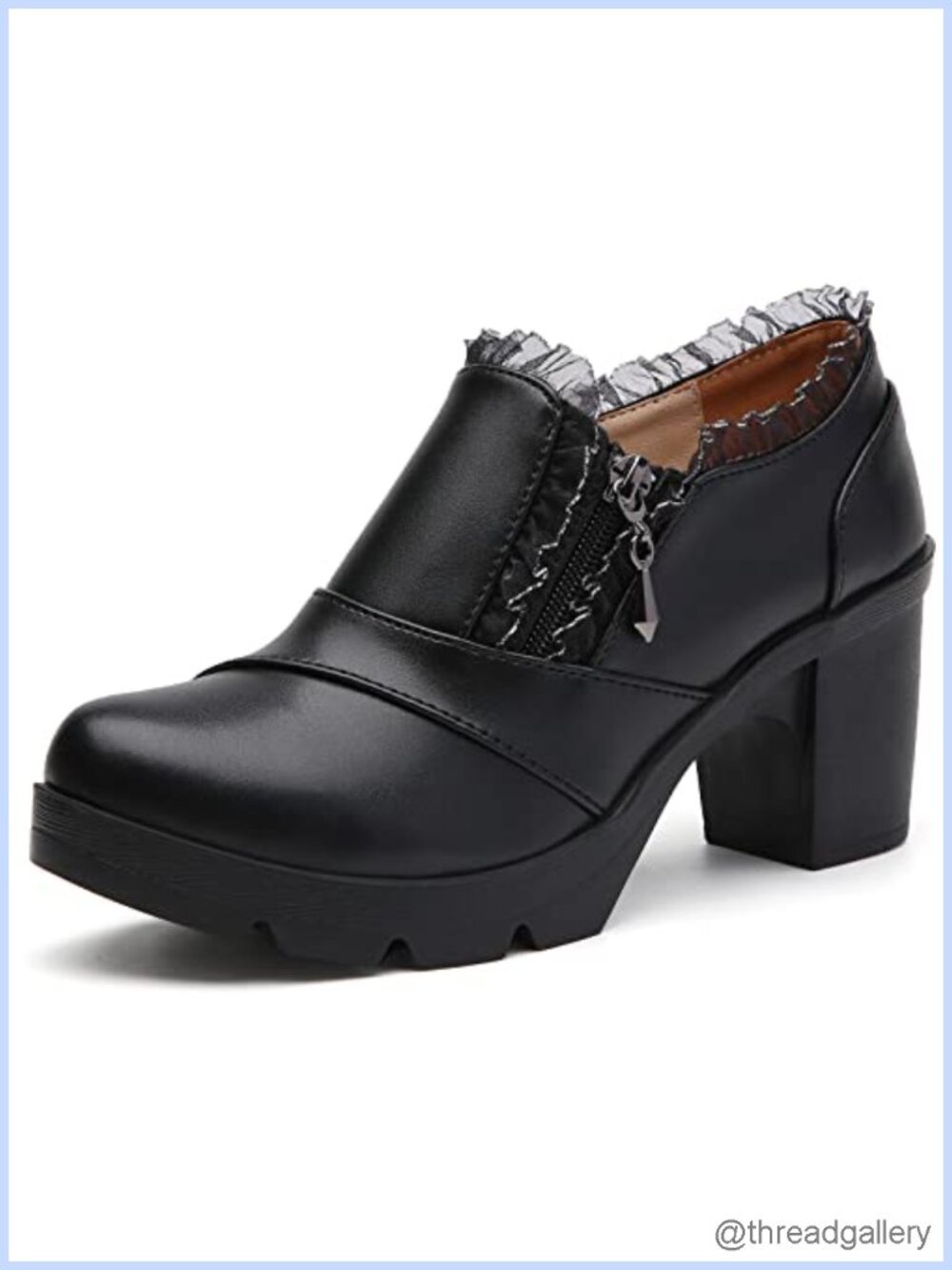 Women's Platform Oxford Dress Shoes Zipper Lace Up Mid Heel Square Toe